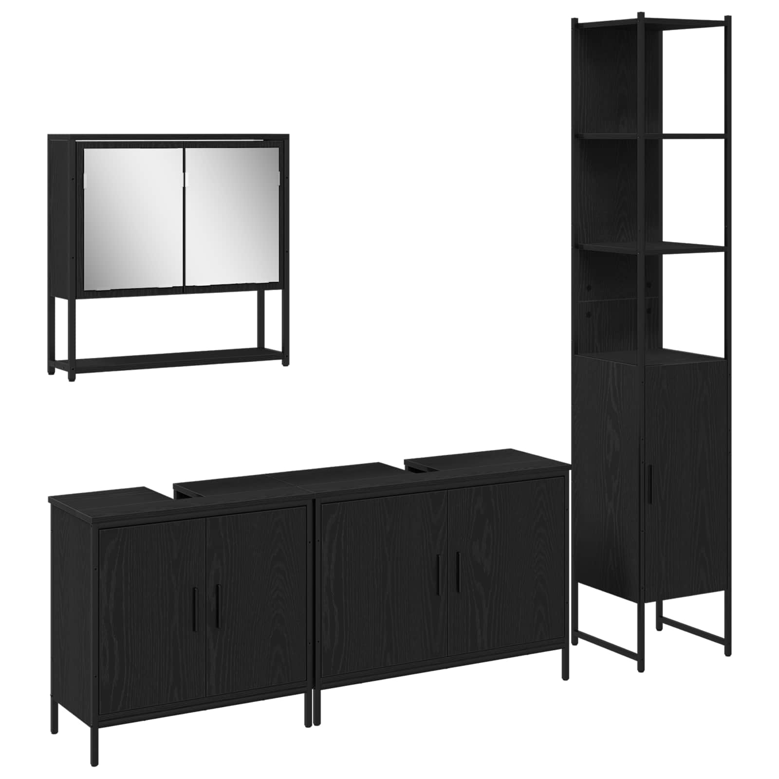 Set di mobili per il bagno 4 pcs Nero Legno multistrato | homemem39
