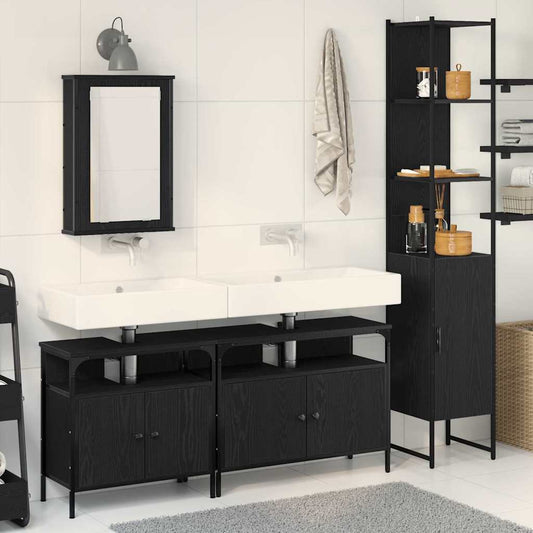Set di mobili per il bagno 4 pcs Rovere Nero Legno multistrato | homemem39