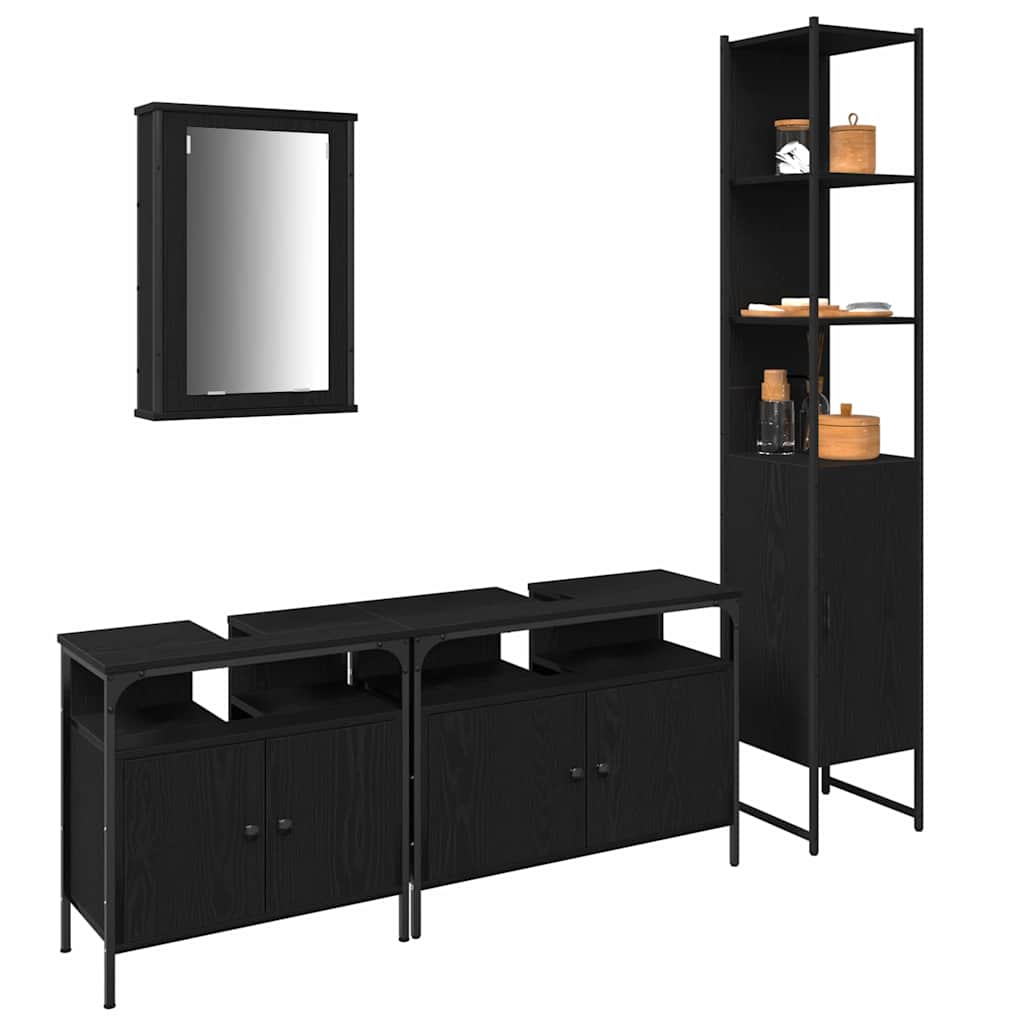 Set di mobili per il bagno 4 pcs Rovere Nero Legno multistrato | homemem39