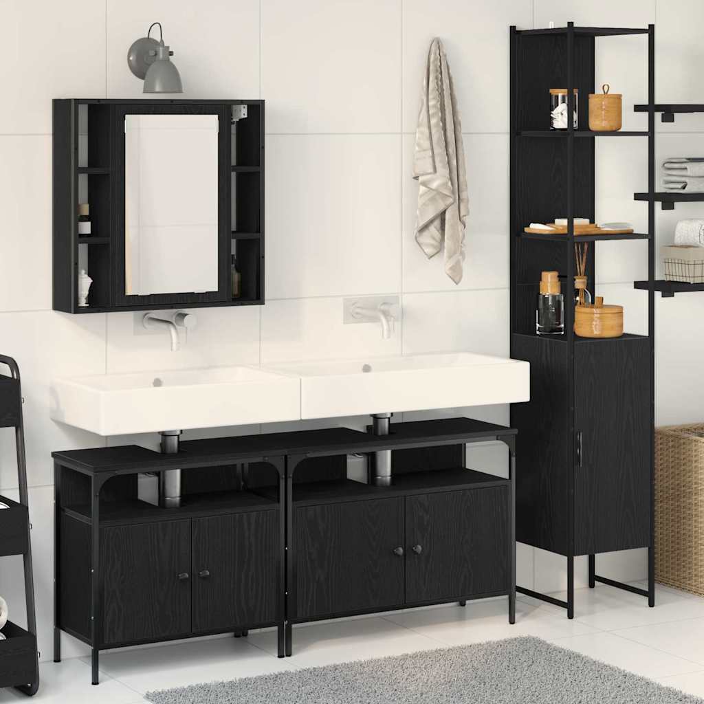 Set di mobili per il bagno 4 pcs Rovere Nero Legno multistrato | homemem39