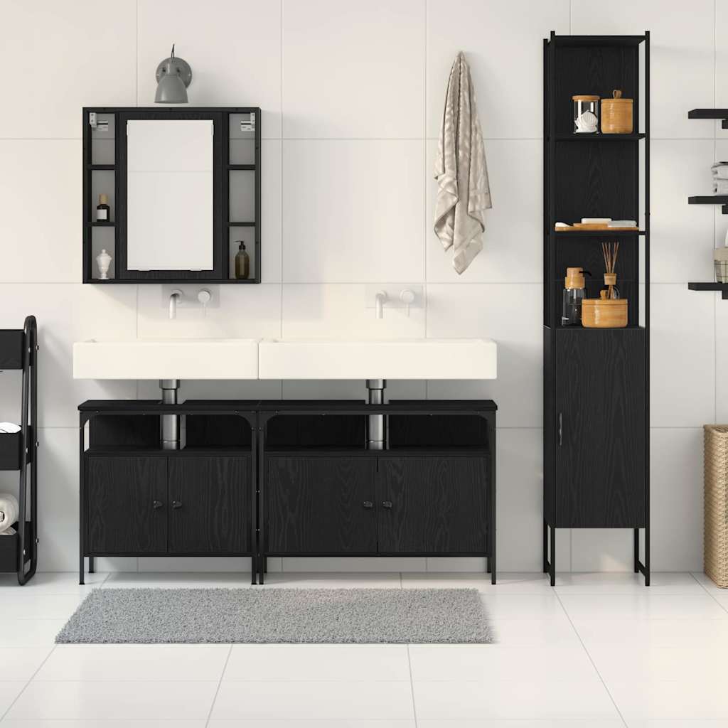 Set di mobili per il bagno 4 pcs Rovere Nero Legno multistrato | homemem39