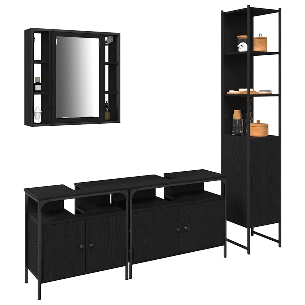 Set di mobili per il bagno 4 pcs Rovere Nero Legno multistrato | homemem39
