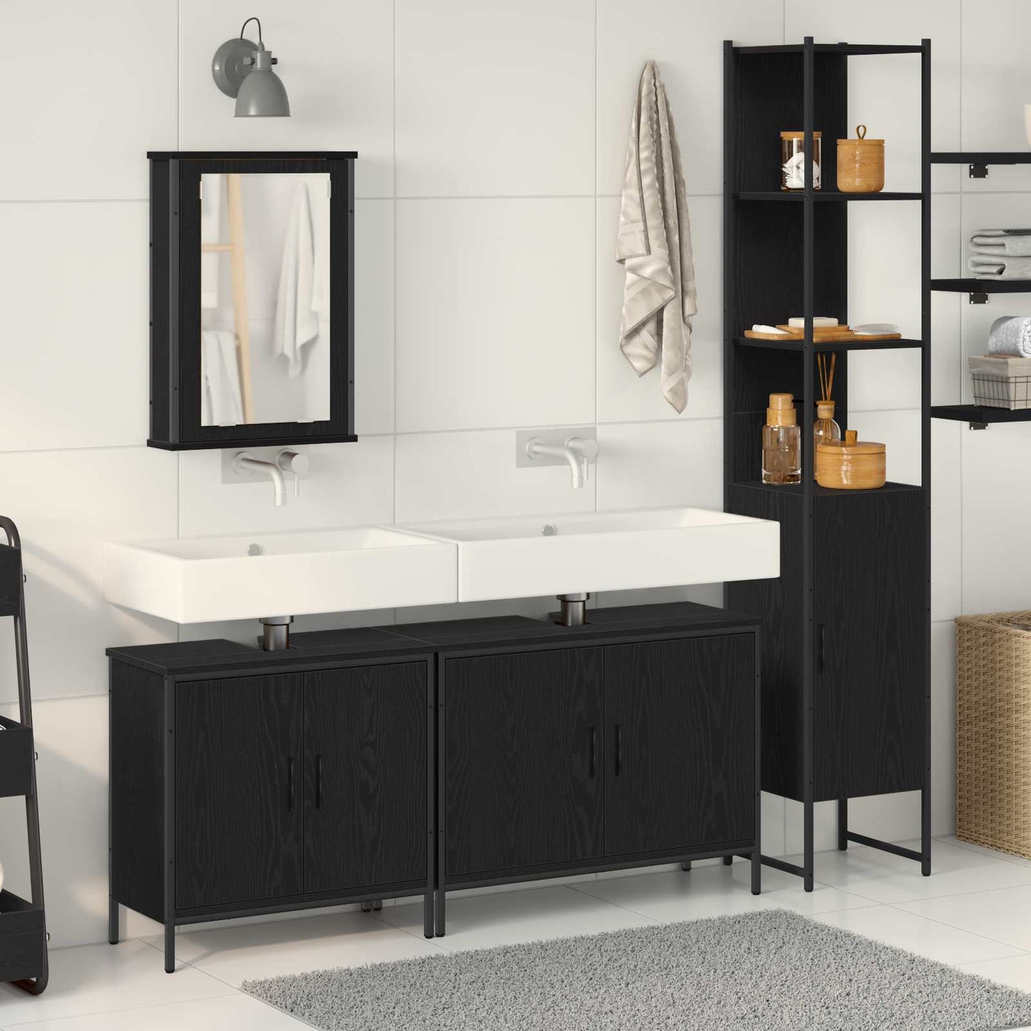 Set di mobili per il bagno 4 pcs Nero Legno multistrato | homemem39