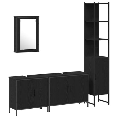Set di mobili per il bagno 4 pcs Nero Legno multistrato | homemem39