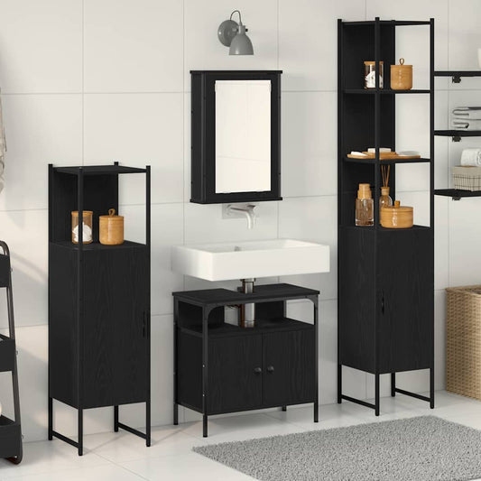Set di mobili per il bagno 4 pcs Rovere nero Legno multistrato | homemem39