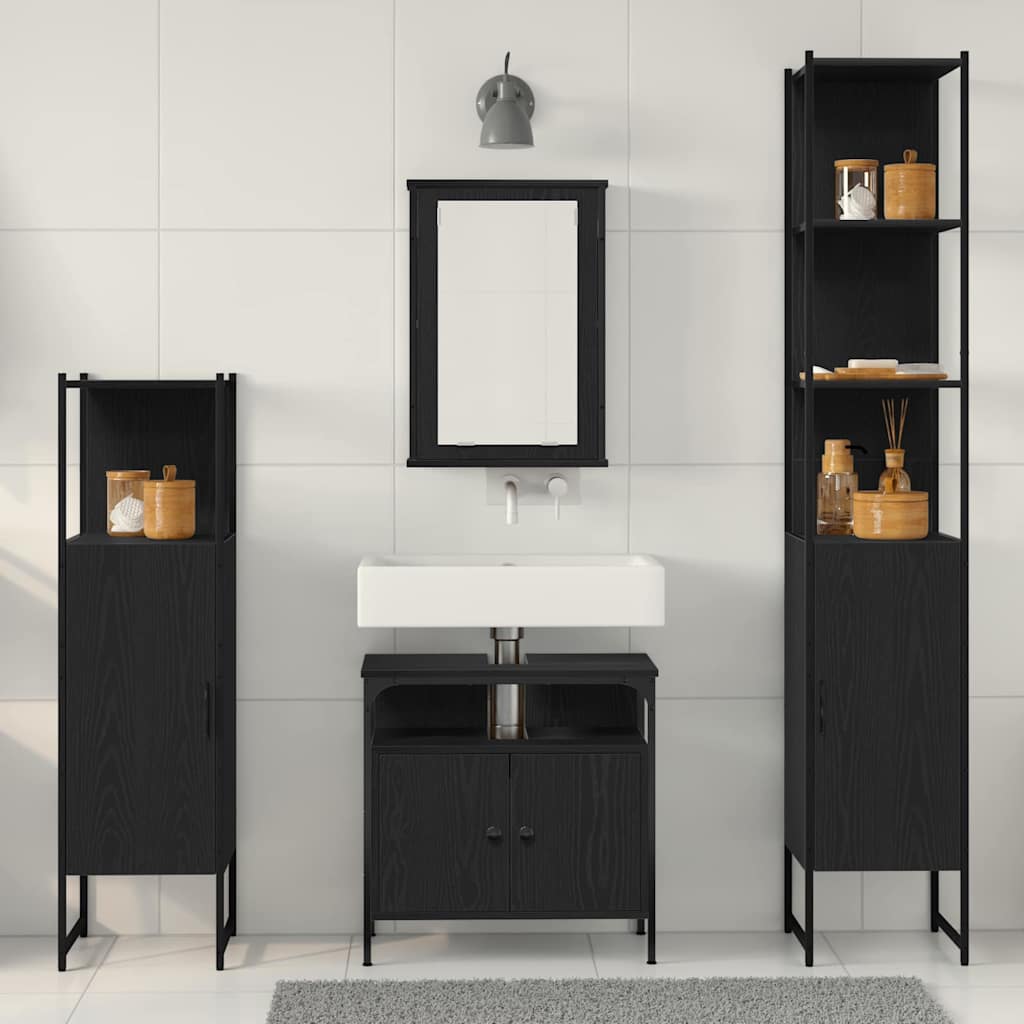 Set di mobili per il bagno 4 pcs Rovere nero Legno multistrato | homemem39