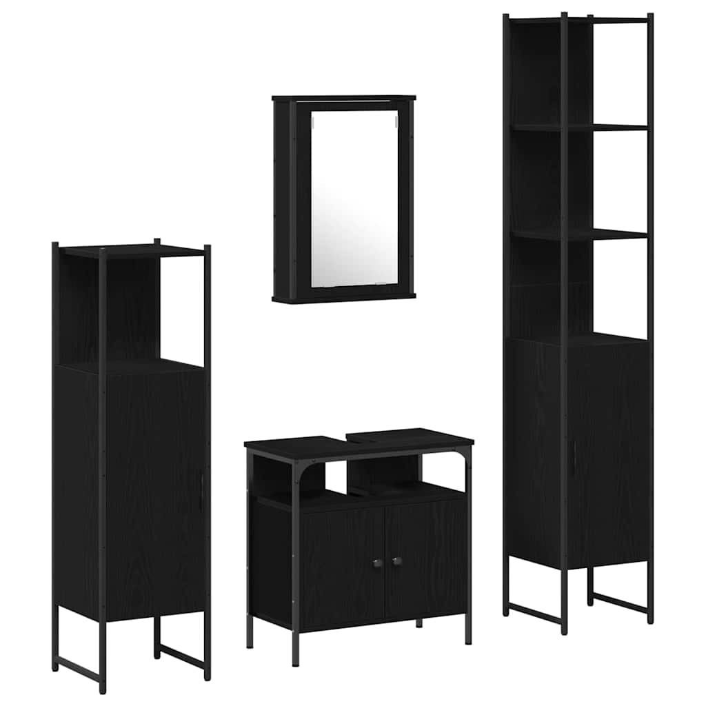 Set di mobili per il bagno 4 pcs Rovere nero Legno multistrato | homemem39
