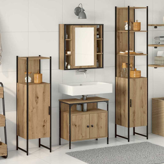 Set di Armadi da Bagno con cassetto 4 pcs rovere artigianale