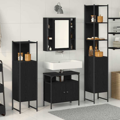 Set di mobili per il bagno 4 pcs Rovere Nero Legno multistrato | homemem39