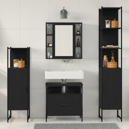 Set di mobili per il bagno 4 pcs Rovere Nero Legno multistrato | homemem39