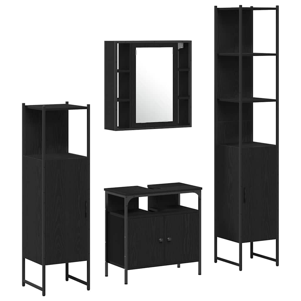 Set di mobili per il bagno 4 pcs Rovere Nero Legno multistrato | homemem39