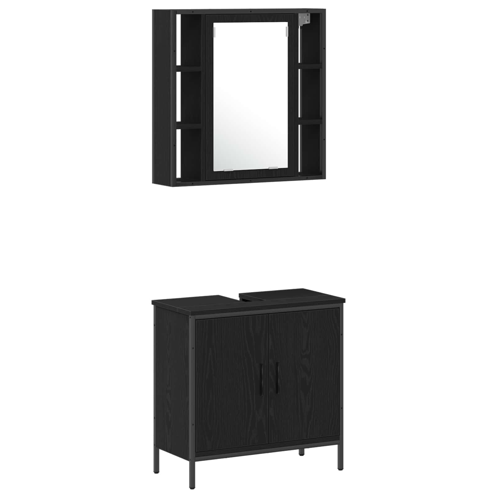 Set di mobili per il bagno 4 pcs Nero Legno multistrato | homemem39