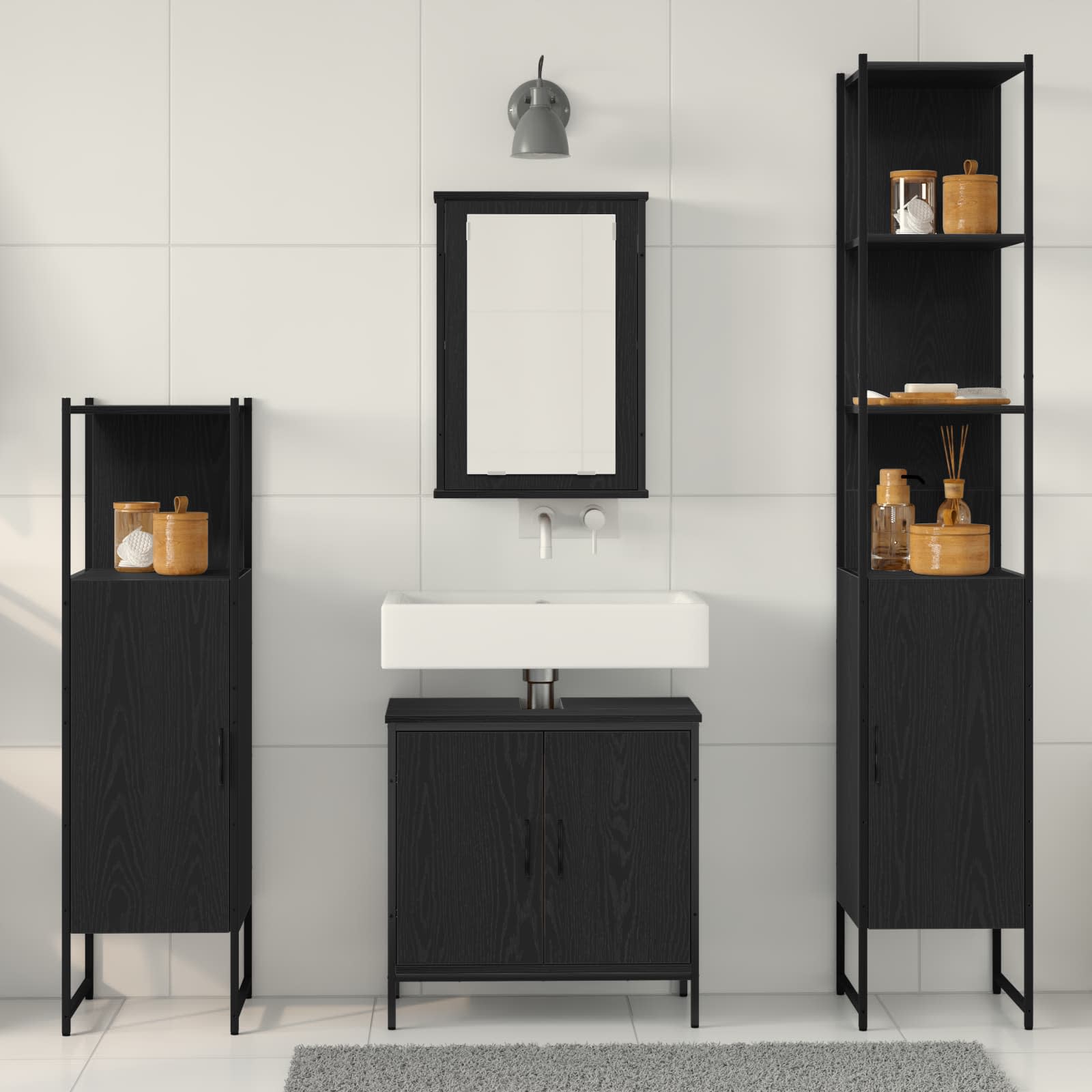 Set di mobili per il bagno 4 pcs Nero Legno multistrato | homemem39