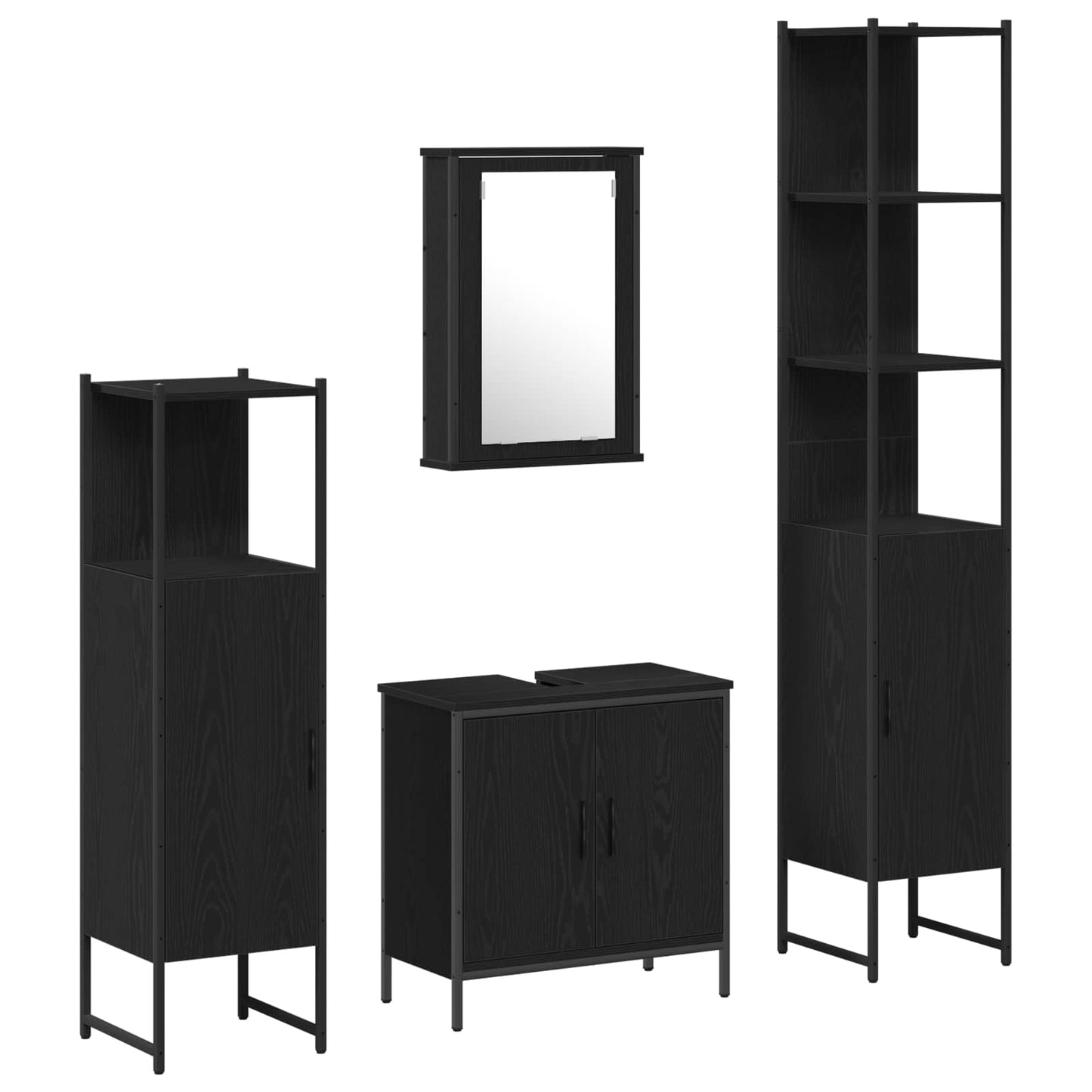 Set di mobili per il bagno 4 pcs Nero Legno multistrato | homemem39