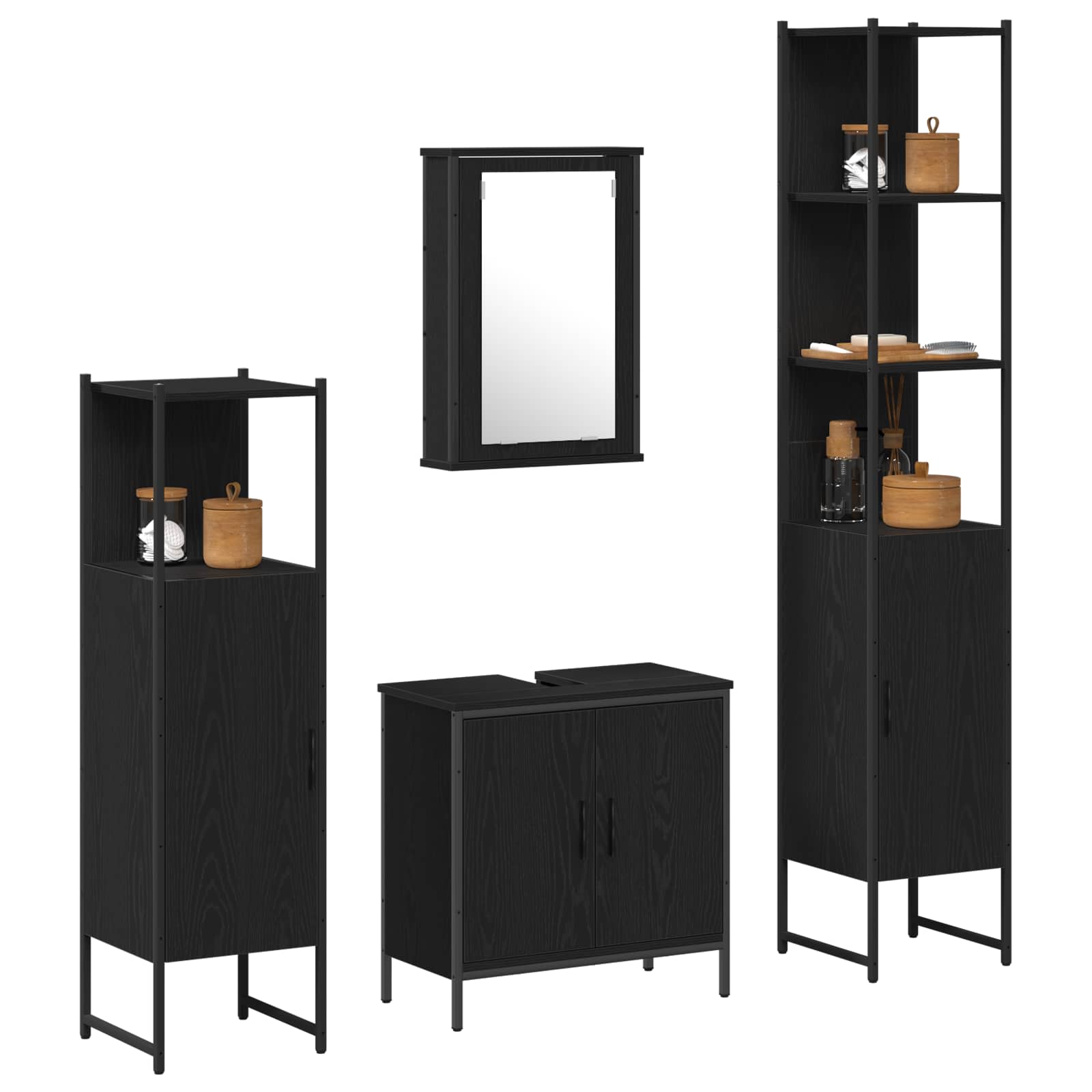 Set di mobili per il bagno 4 pcs Nero Legno multistrato | homemem39
