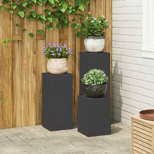 Supporti per piante 3 pcs Nero 24 x 24 x 75 cm Acciaio