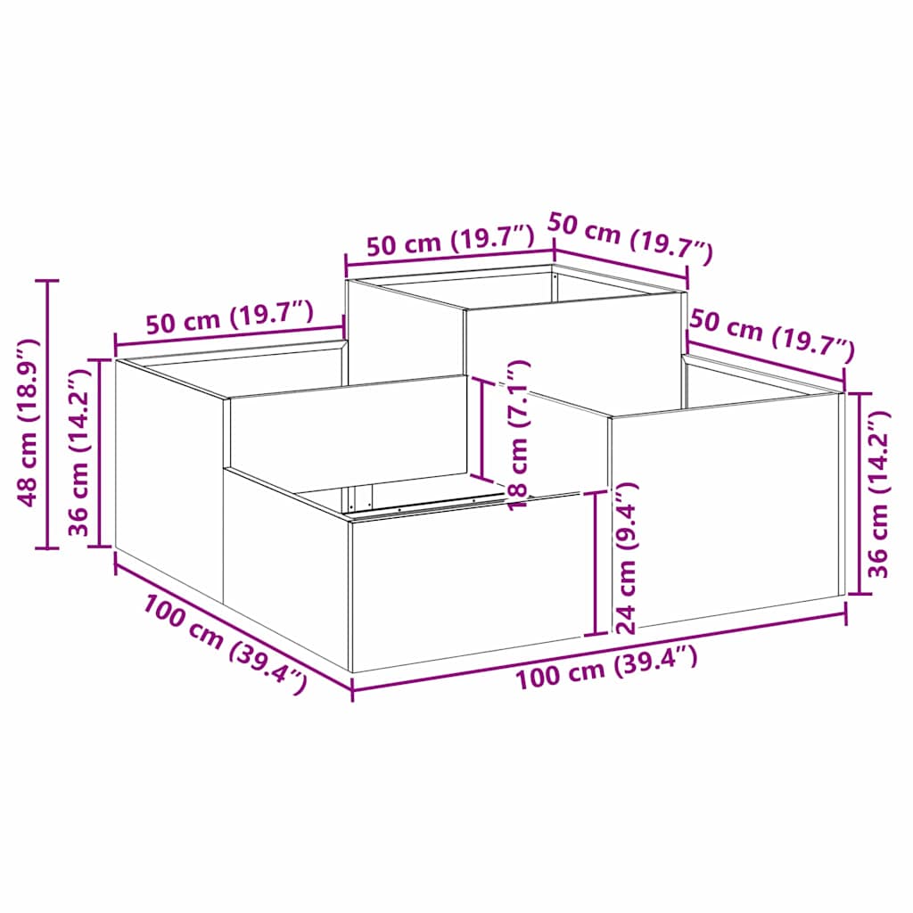 Vaso da giardino Antracite 100 x 100 x 48 cm Acciaio