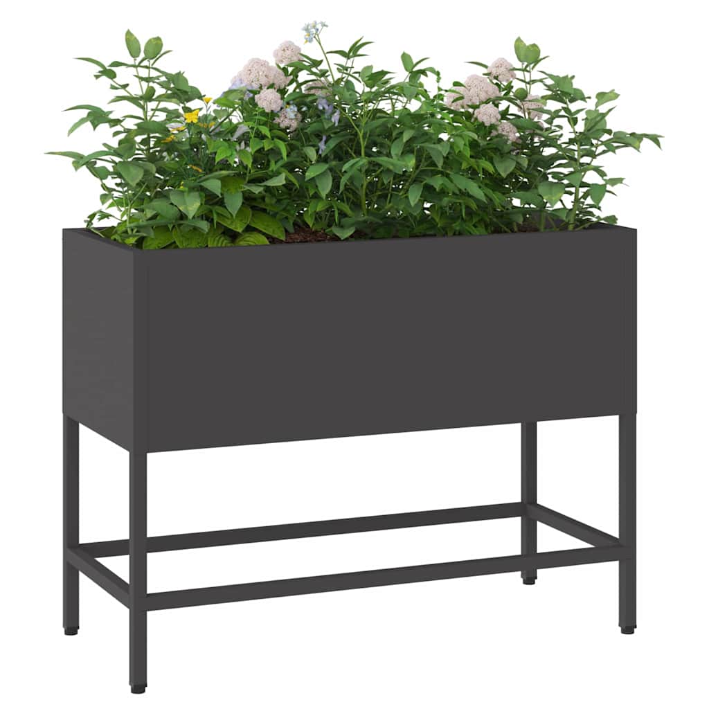 Vaso da Giardino Rialzato Nero 60 x 26 x 45 cm Acciaio