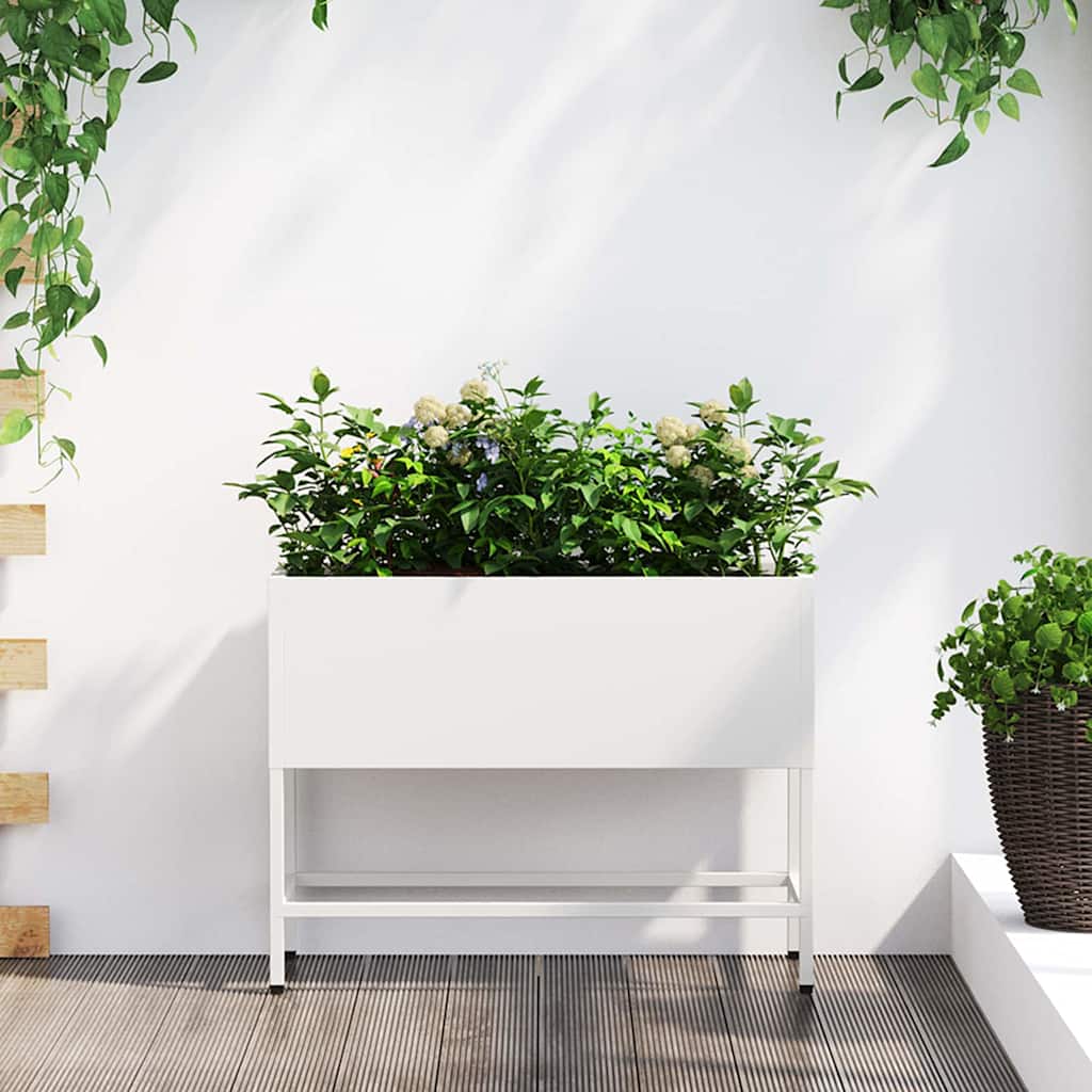 Vaso da Giardino Rialzato Bianco 60 x 26 x 45 cm Acciaio