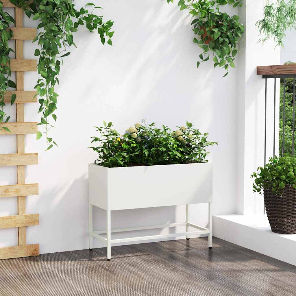 Vaso da Giardino Rialzato Bianco 60 x 26 x 45 cm Acciaio