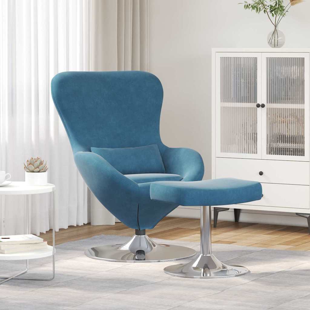 Sedia Egg con Pouf Blu 63 x 73 x 90 cm Velluto