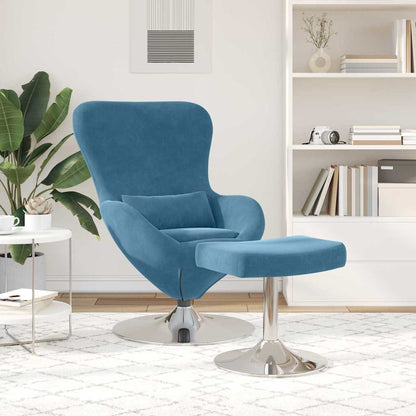 Sedia Egg con Pouf Blu 63 x 73 x 90 cm Velluto