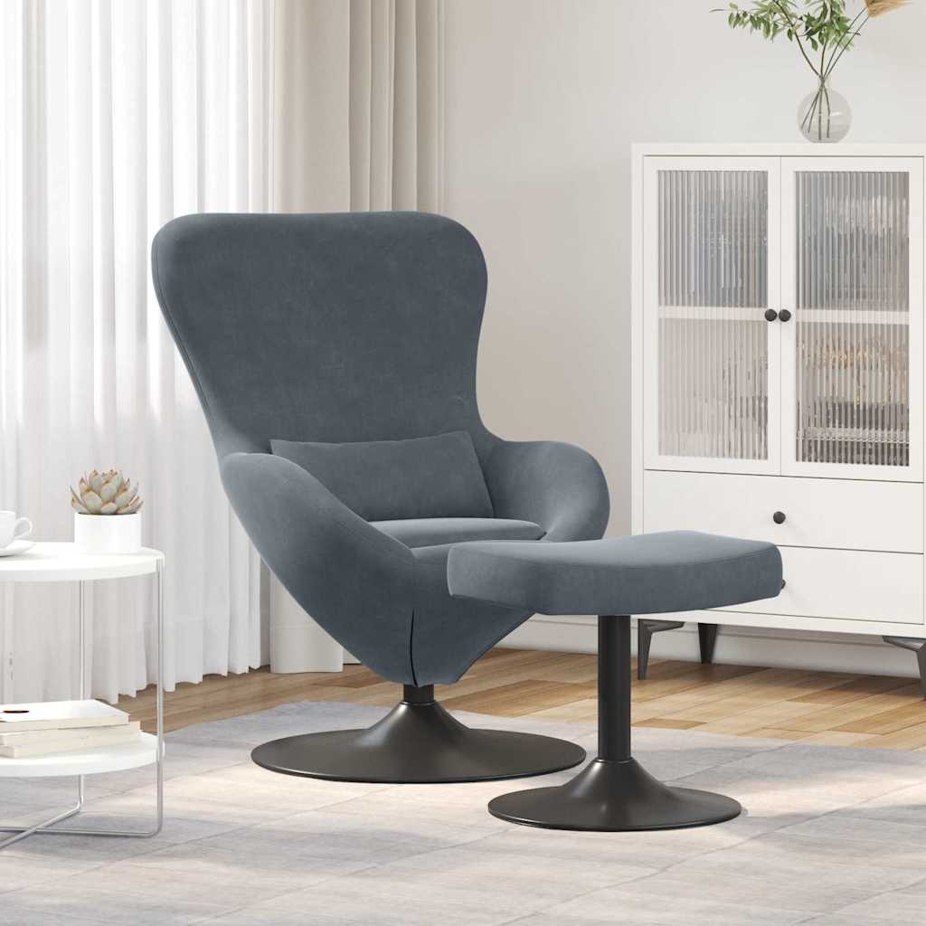 Sedia Egg con Pouf Grigio scuro 63 x 73 x 90 cm Velluto