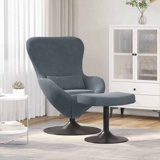 Sedia Egg con Pouf Grigio scuro 63 x 73 x 90 cm Velluto