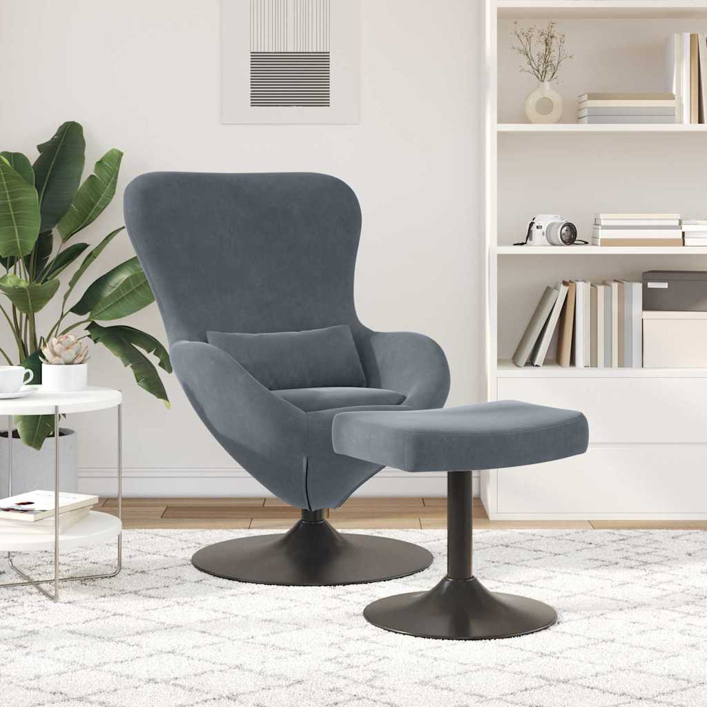 Sedia Egg con Pouf Grigio scuro 63 x 73 x 90 cm Velluto