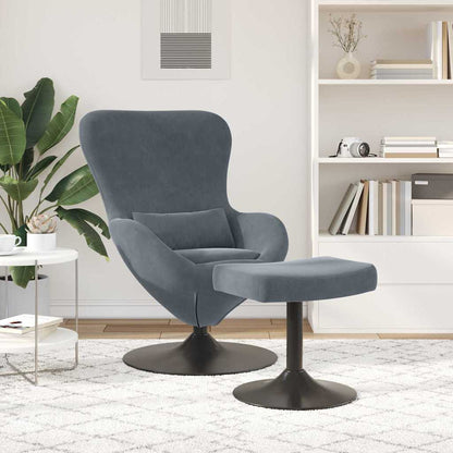 Sedia Egg con Pouf Grigio scuro 63 x 73 x 90 cm Velluto