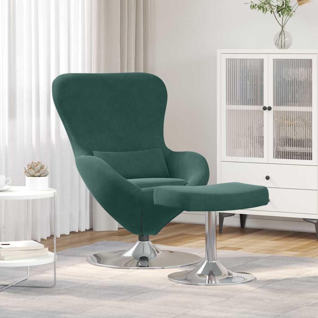 Sedia Egg con Pouf Verde Scuro 63 x 73 x 90 cm Velluto
