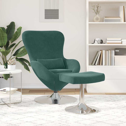 Sedia Egg con Pouf Verde Scuro 63 x 73 x 90 cm Velluto