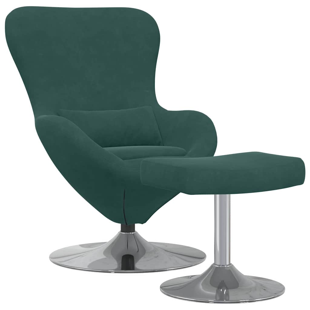 Sedia Egg con Pouf Verde Scuro 63 x 73 x 90 cm Velluto