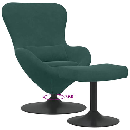 Sedia Egg con Pouf Verde Scuro 63 x 73 x 90 cm Velluto