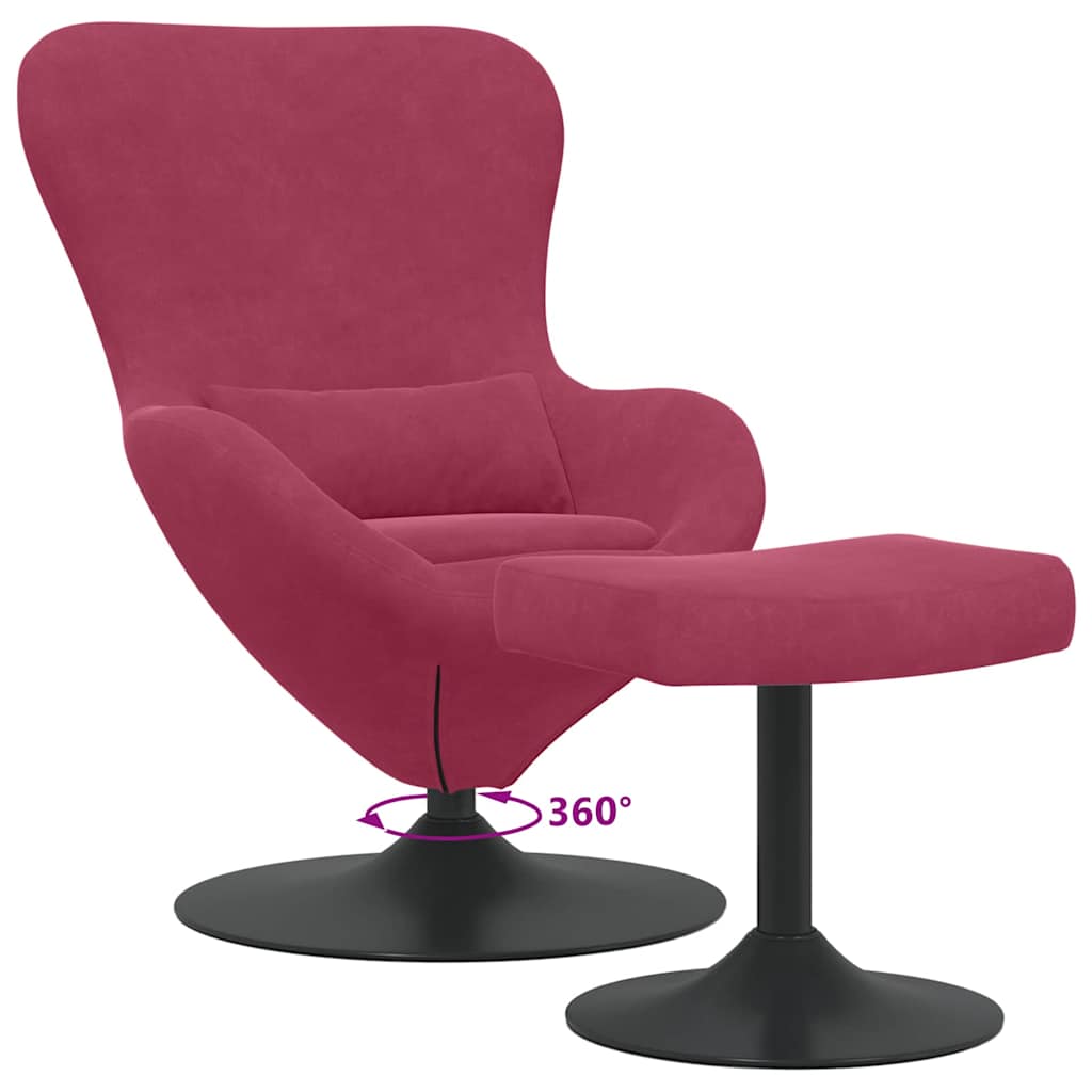 Sedia Egg con Pouf Rosso Vino 63 x 73 x 90 cm Velluto