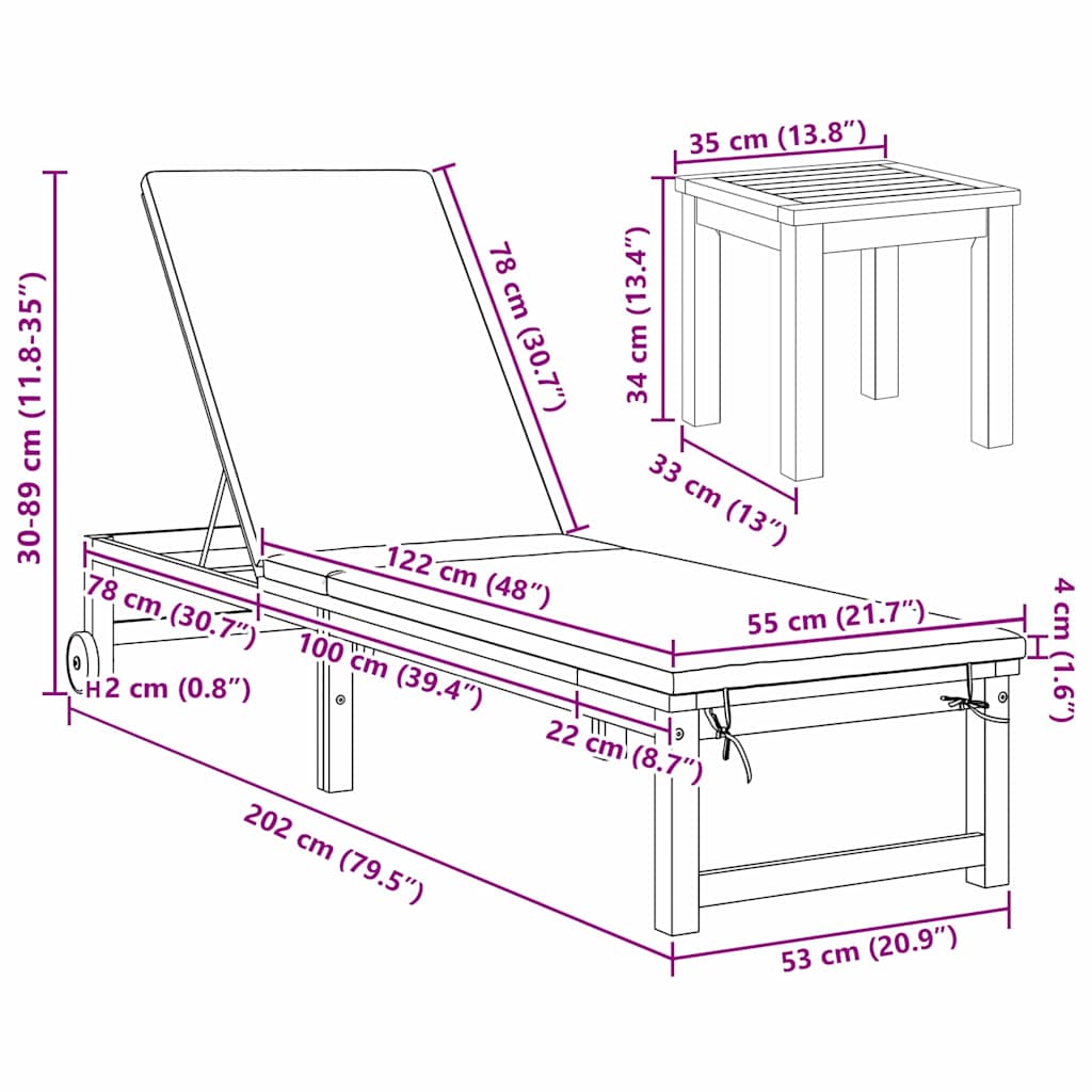Lettino da sole 1-persona Marrone 53 x 202 x 89cm