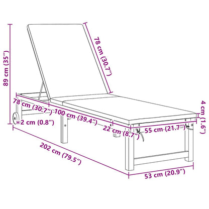 Lettino da sole con cuscino 1-persona Marrone 53 x 202 x 89cm