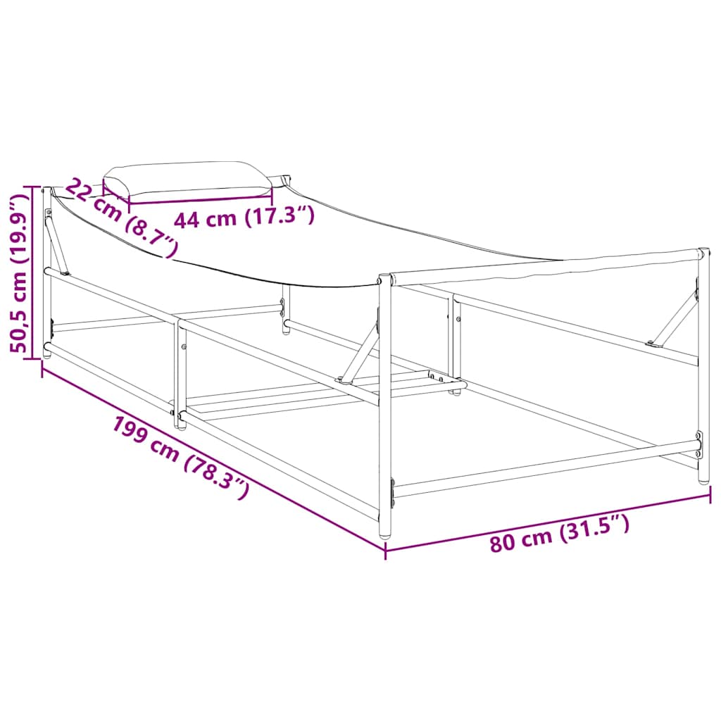 Lettino da Sole Antracite 200 x 74 x 73 cm Textilene e Acciaio