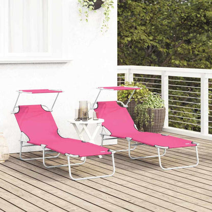 Lettino da sole 2-persona 2 pcs Rosa 58 x 188 x 77cm Tessuto