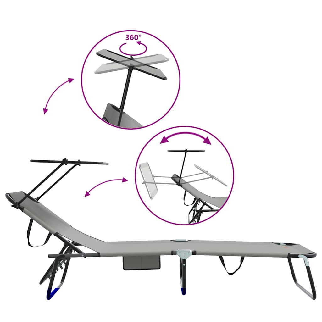 Lettino prendisole pieghevole Grigio 56 x 190 x 81cm Tessuto