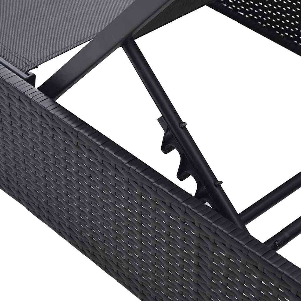 Lettino da sole con cuscino Nero 60 x 200 x 27cm polyrattan