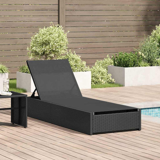 Lettino da sole con cuscino Nero 60 x 200 x 27cm polyrattan