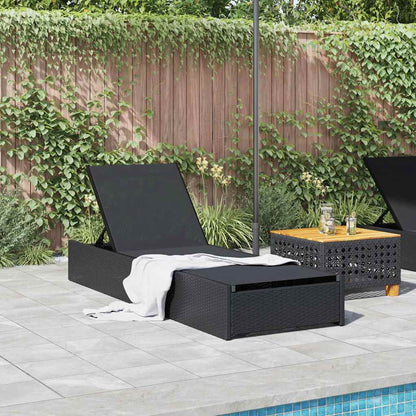 Lettino da sole con cuscino Nero 60 x 200 x 27cm polyrattan