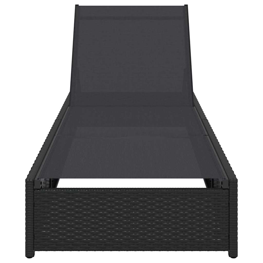 Lettino da sole con cuscino Nero 60 x 200 x 27cm polyrattan