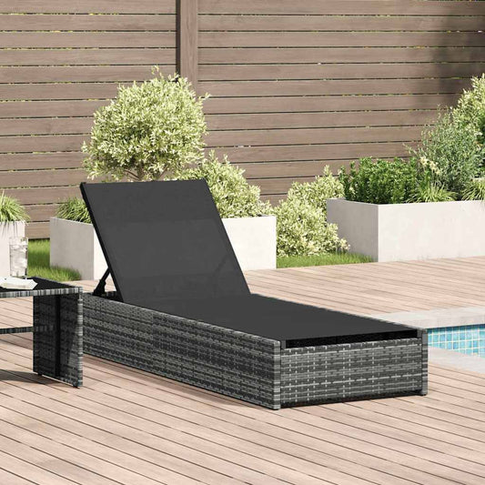 Lettino da sole con cuscino Grigio 60 x 200 x 27cm polyrattan