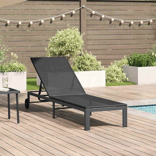 Lettino da Sole 1-persona Nero 60 x 200 x 27cm polyrattan