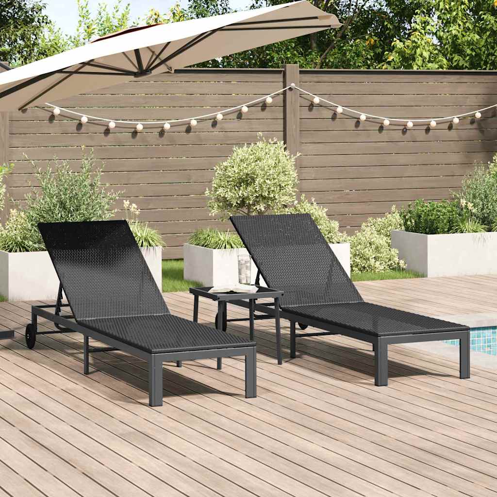 Lettino da Sole 3 pcs Nero 40 x 39 x 40.5cm polyrattan