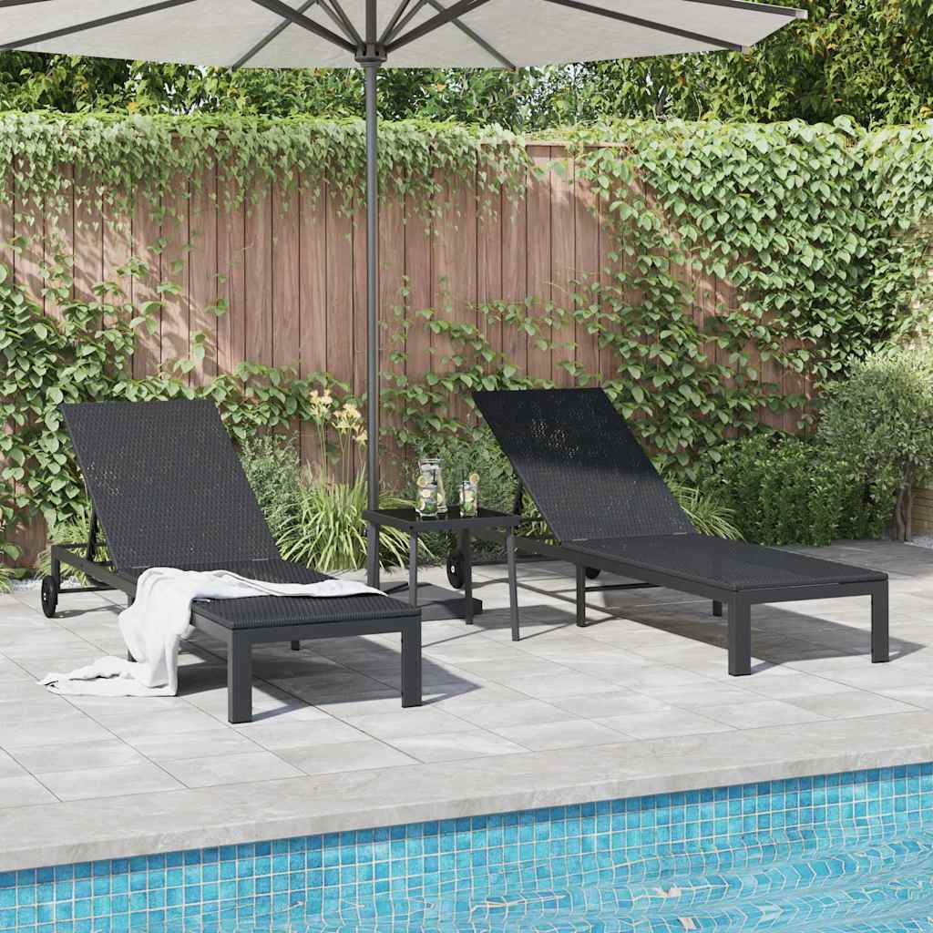 Lettino da Sole 3 pcs Nero 40 x 39 x 40.5cm polyrattan