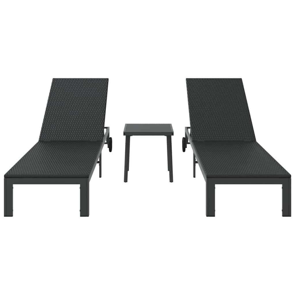 Lettino da Sole 3 pcs Nero 40 x 39 x 40.5cm polyrattan