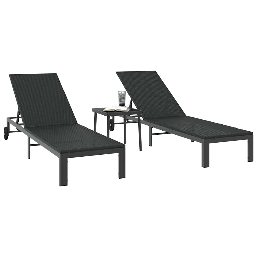 Lettino da Sole 3 pcs Nero 40 x 39 x 40.5cm polyrattan